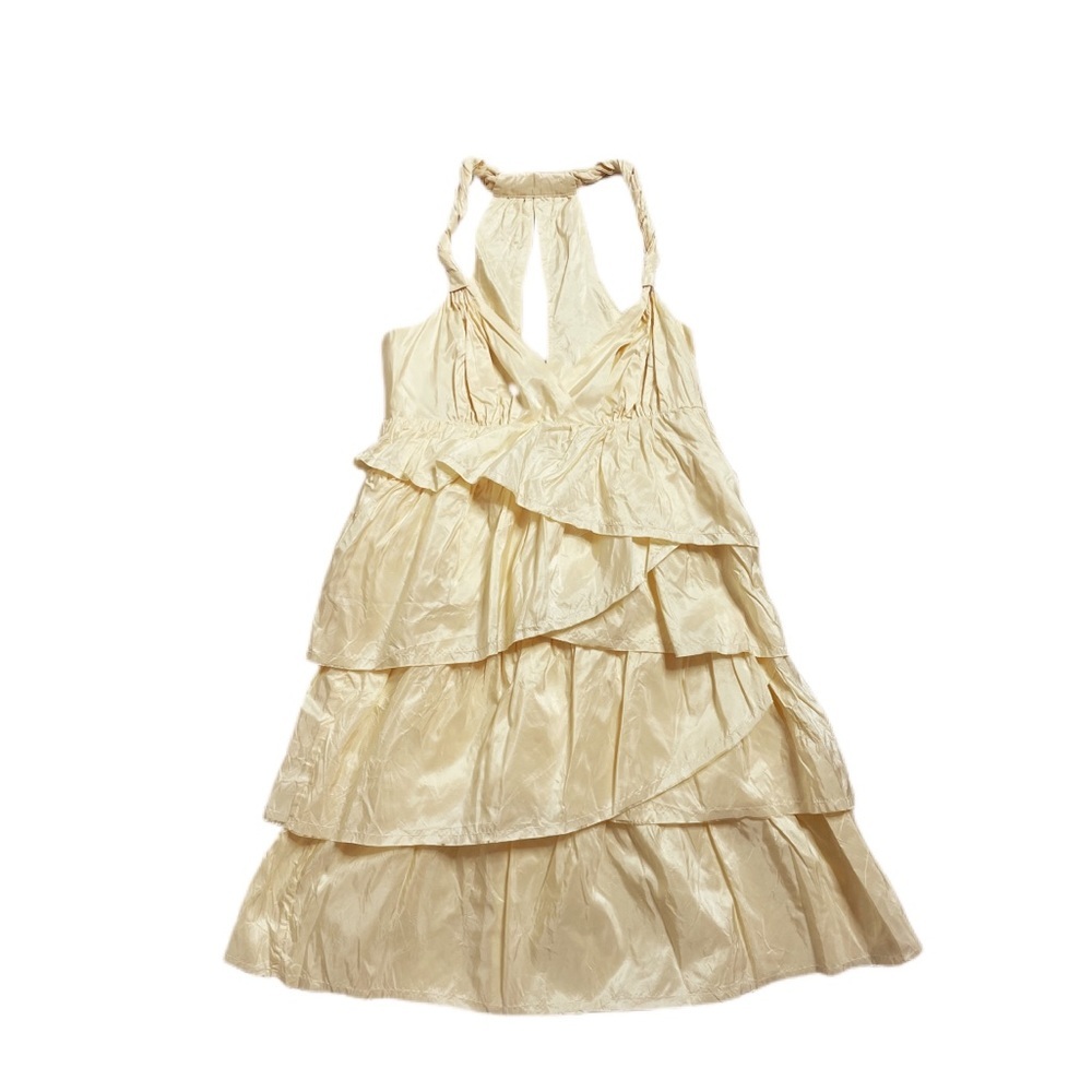 NEW Calypso St Barth Juno Pastel Butter Yellow Silk Ruffle Mini Dress XS